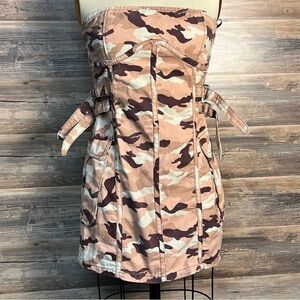 Forever21 Denim Brown Neutral Camo Cargo Mini Dress Size Medium